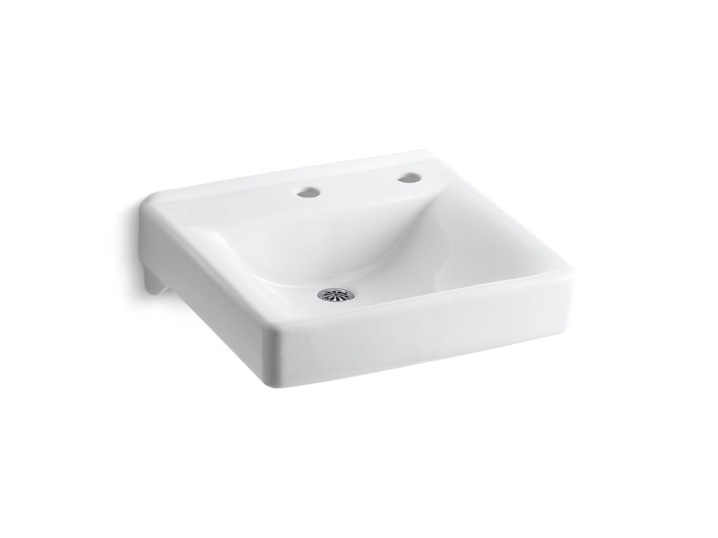 KOHLER K-2084-NR-0 Soho 20" X 18" Wall-Mount/Concealed Arm Carrier Bathroom Sink With Single Faucet Hole And Right-Hand Soap Dispenser Hole - White