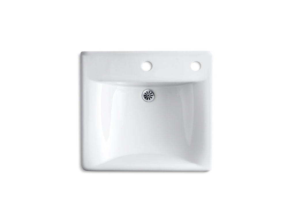 KOHLER K-2084-NR-0 Soho 20" X 18" Wall-Mount/Concealed Arm Carrier Bathroom Sink With Single Faucet Hole And Right-Hand Soap Dispenser Hole - White