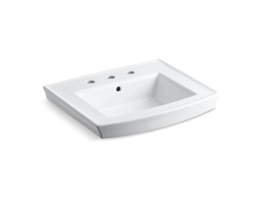 KOHLER K-2358-8-0 Archer 24" Rectangular Pedestal Bathroom Sink In White