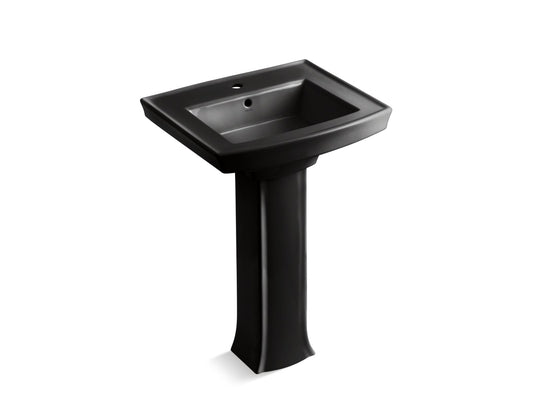 KOHLER K-2359-1-7 Archer 24" Rectangular Pedestal Bathroom Sink In Black Black