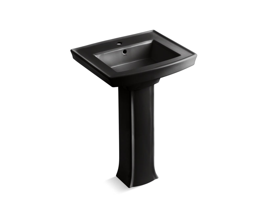 KOHLER K-2359-1-7 Archer 24" Rectangular Pedestal Bathroom Sink - Black Black