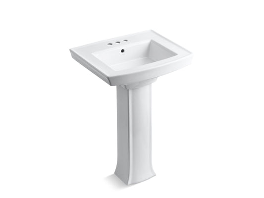 KOHLER K-2359-4-0 Archer 24" Rectangular Pedestal Bathroom Sink In White