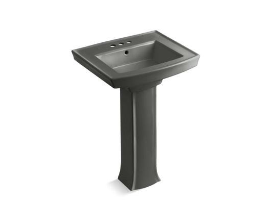 KOHLER K-2359-4-58 Archer 24" Rectangular Pedestal Bathroom Sink In Thunder Grey