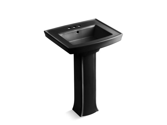 KOHLER K-2359-4-7 Archer 24" Rectangular Pedestal Bathroom Sink In Black Black