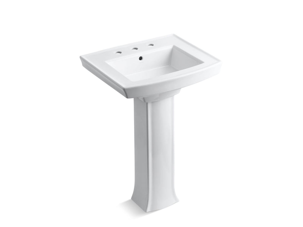 KOHLER K-2359-8-0 Archer 24" Rectangular Pedestal Bathroom Sink - White