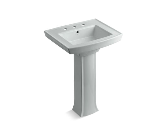 KOHLER K-2359-8-95 Archer 24" Rectangular Pedestal Bathroom Sink In Ice Grey