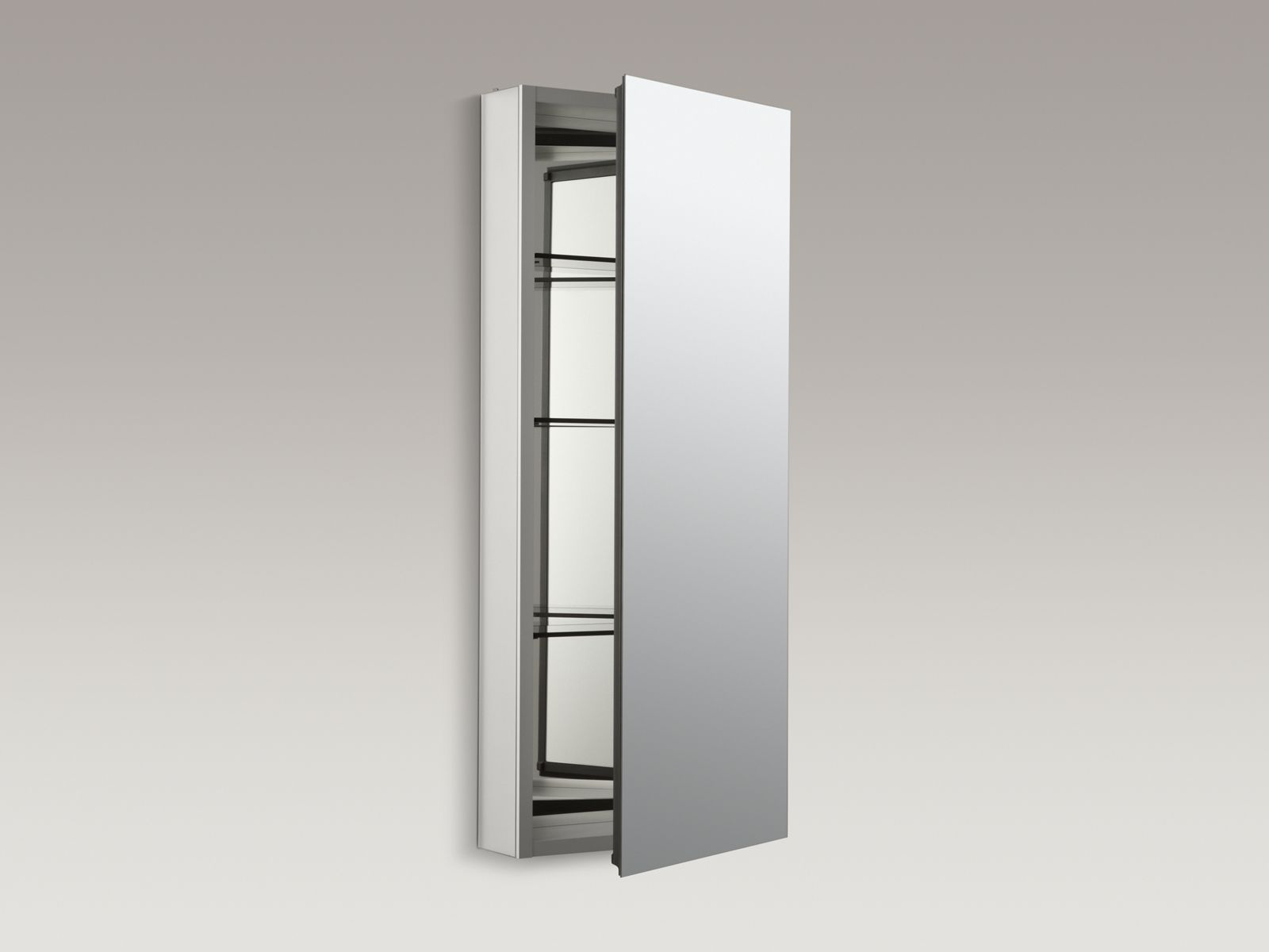 KOHLER K-2913-PG-SAA Catalan 15" W X 36-1/8" H Aluminum Single-Door Medicine Cabinet With 107 Degree Hinge - Satin Anodized Aluminum