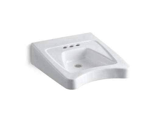 KOHLER K-12636-0 Morningside 20" X 27" Mount/Concealed Arm Carrier Wheelchair Bathroom Sink With 4" Centerset Faucet Holes In White