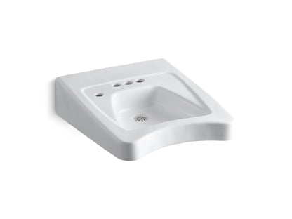 KOHLER K-12636-L-0 Morningside Concealed carrier arm mount wheelchair commercial bathroom sink with 4" centerset faucet holes and left-hand soap dispenser hole - White