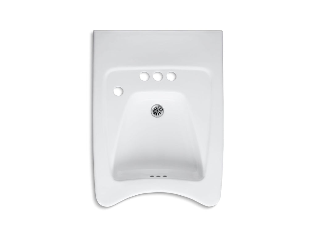 KOHLER K-12636-L-0 Morningside Concealed Carrier Arm Mount Wheelchair Commercial Bathroom Sink With 4" Centerset Faucet Holes And Left-Hand Soap Dispenser Hole - White