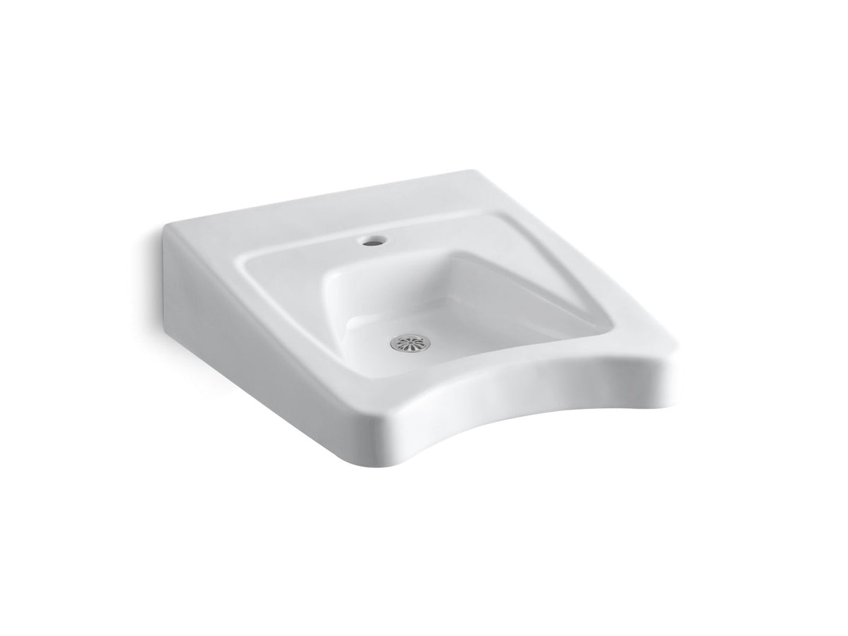 KOHLER K-12638-0 Morningside 20" X 27" Wall-Mount/Concealed Arm Carrier Wheelchair Bathroom Sink With Single Faucet Hole - White