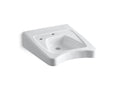 KOHLER K-12638-L-0 Morningside 20" X 27" Wall-Mount/Concealed Arm Carrier Wheelchair Bathroom Sink With Single Faucet Hole And Left-Hand Soap Dispenser Hole - White