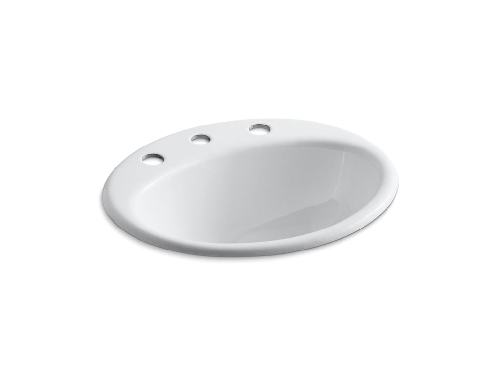 KOHLER K-2905-8-0 Farmington 19-1/4" Oval Drop-In Bathroom Sink - White