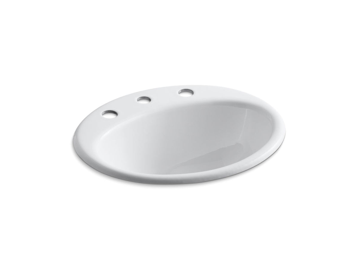 KOHLER K-2905-8-0 Farmington 19-1/4" Oval Drop-In Bathroom Sink - White