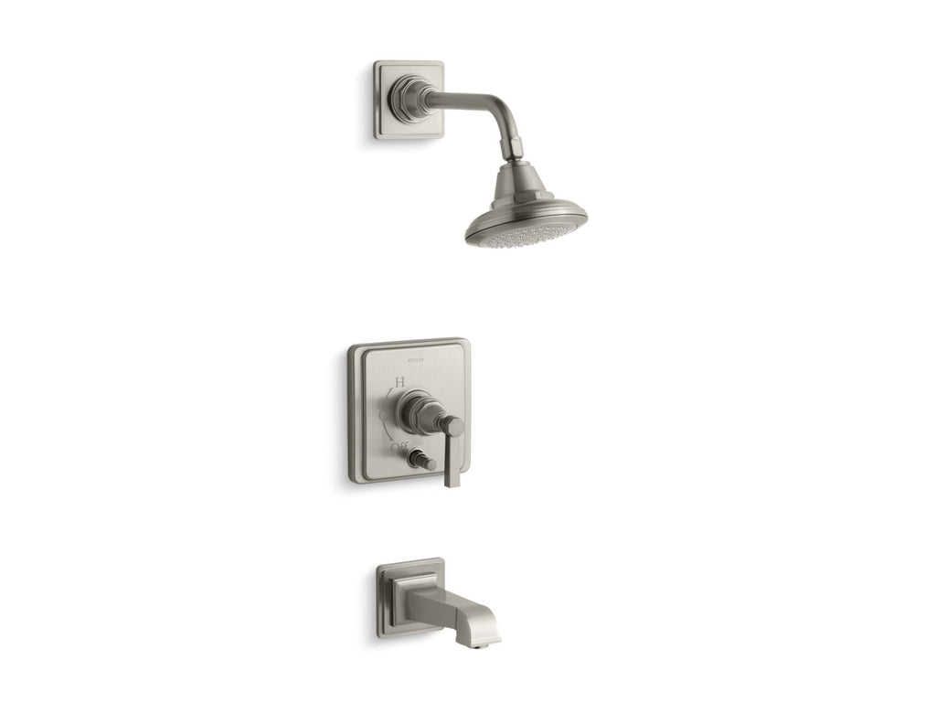 KOHLER K-T13133-4A-BN Pinstripe Pure Rite-Temp Bath And Shower Trim Kit With Push-Button Diverter And Lever Handle, 2.5 Gpm - Vibrant Brushed Nickel