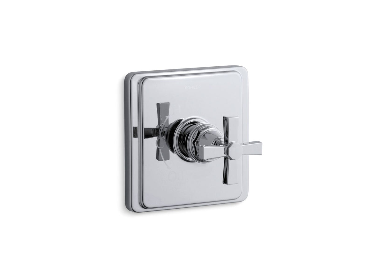 KOHLER K-TS13135-3A-SN Pinstripe Pure Rite-Temp Valve Trim With Cross Handle - Vibrant Polished Nickel