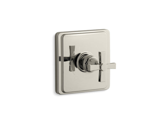 KOHLER K-TS13135-3A-SN Pinstripe Pure Rite-Temp valve trim with cross handle - Vibrant Polished Nickel
