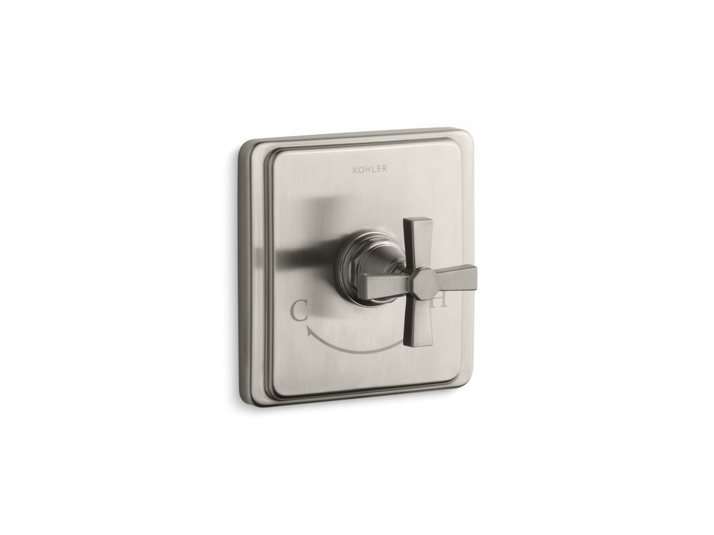 KOHLER K-T13173-3A-BN Pinstripe Pure Mastershower Temperature Control Valve Trim With Cross Handle - Vibrant Brushed Nickel