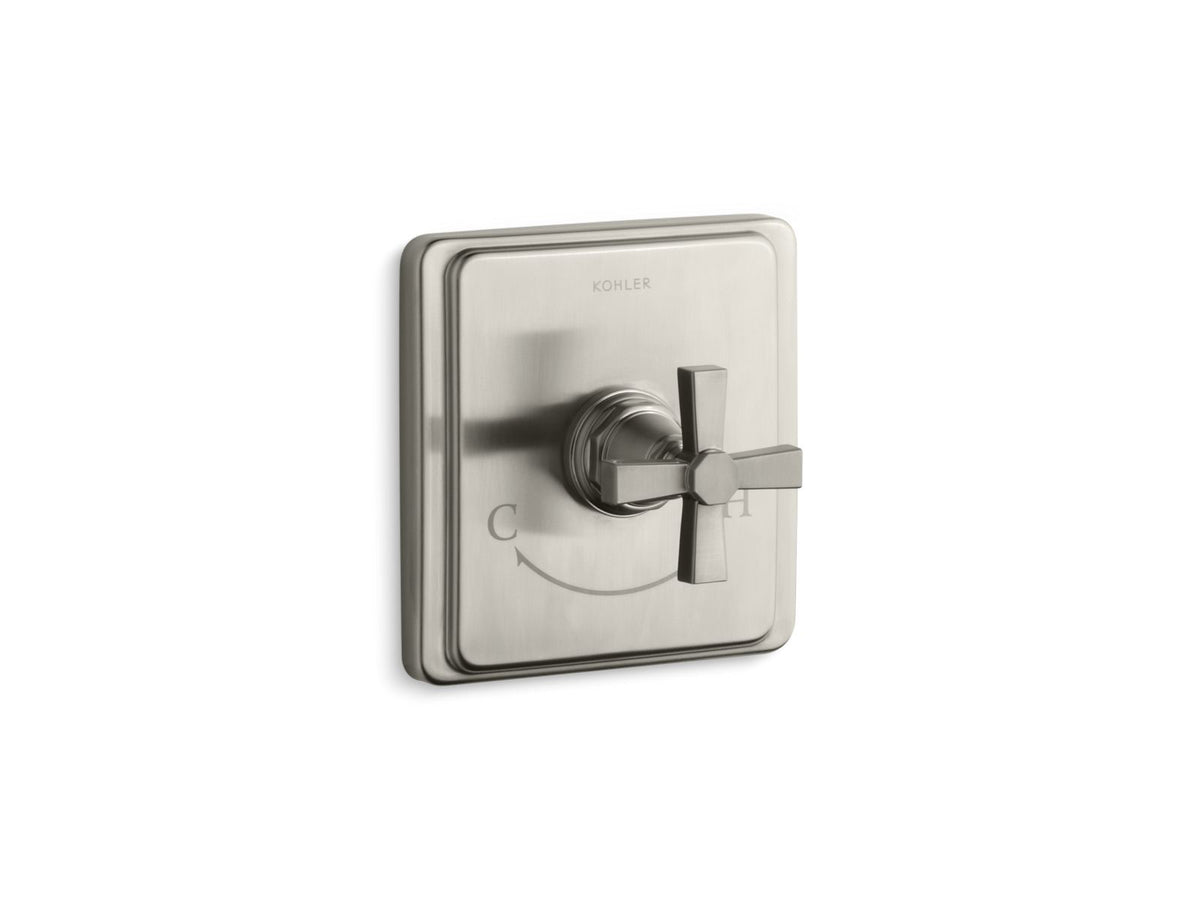 KOHLER K-T13173-3A-BN Pinstripe Pure Mastershower Temperature Control Valve Trim With Cross Handle - Vibrant Brushed Nickel