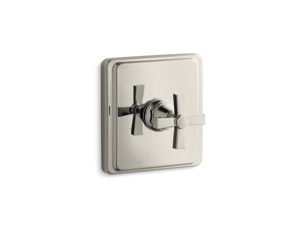 KOHLER K-T13173-3A-SN Pinstripe Pure Mastershower Temperature Control Valve Trim With Cross Handle - Vibrant Polished Nickel