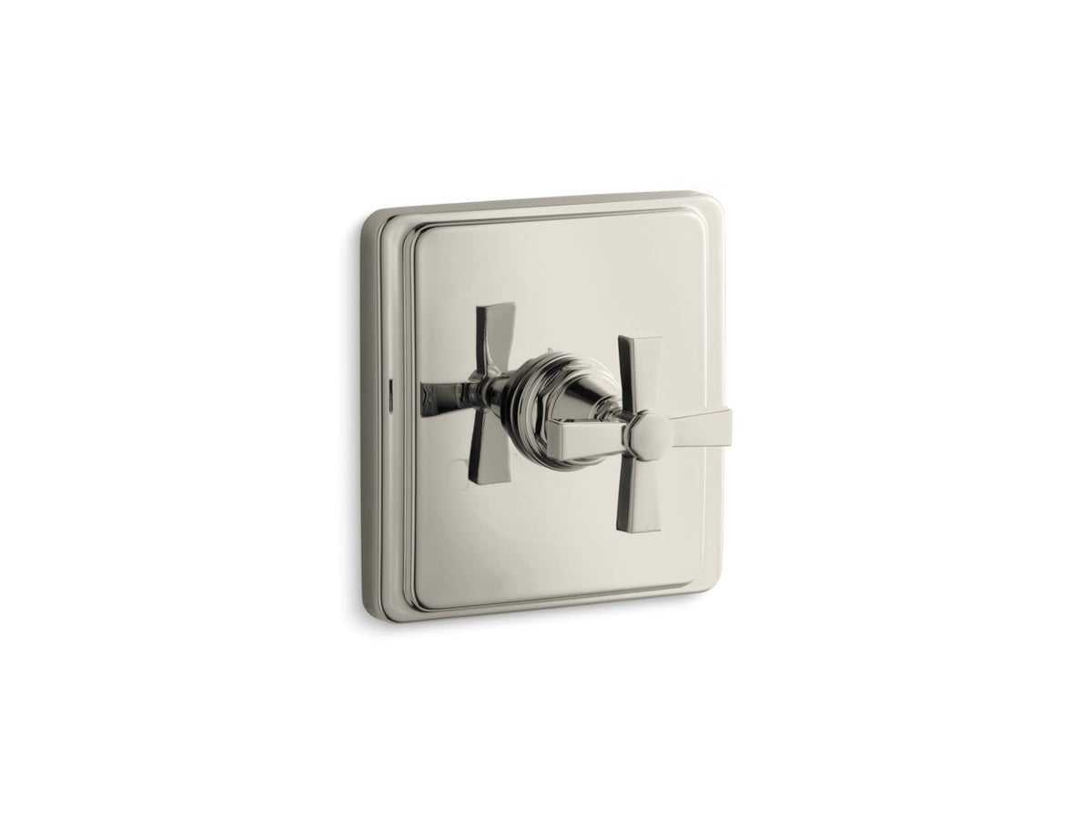 KOHLER K-T13173-3A-SN Pinstripe Pure Mastershower Temperature Control Valve Trim With Cross Handle - Vibrant Polished Nickel