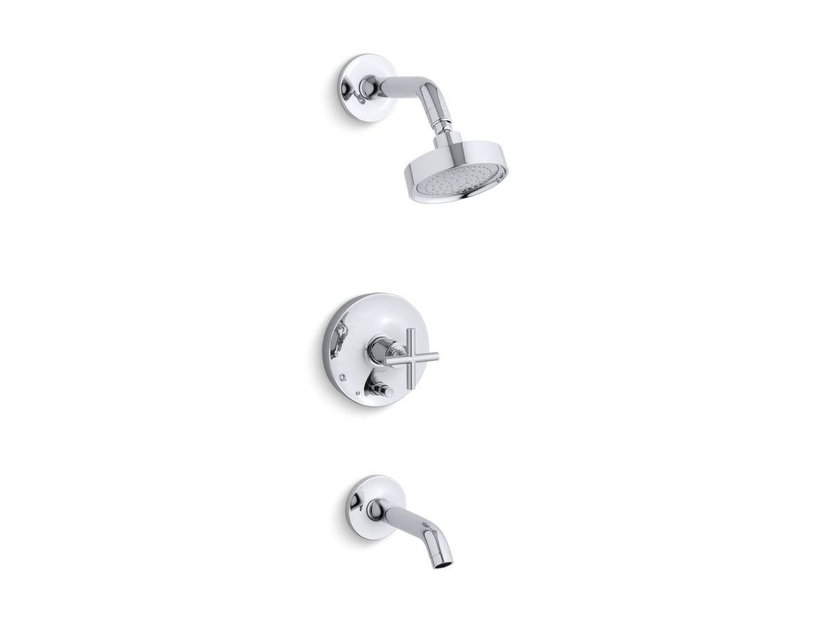 KOHLER K-T14420-3-BL Purist Rite-Temp Bath And Shower Trim Kit With Push-Button Diverter And Cross Handle, 2.5 Gpm - Matte Black