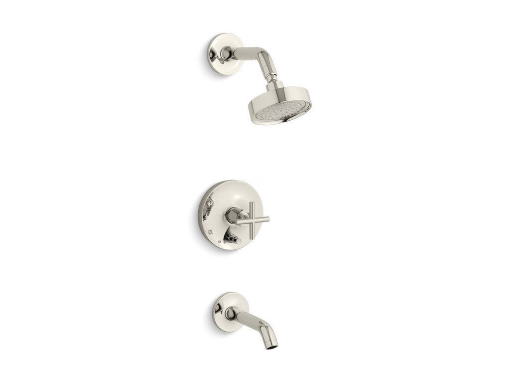 KOHLER K-T14420-3-SN Purist Rite-Temp Bath And Shower Trim Kit With Push-Button Diverter And Cross Handle, 2.5 Gpm - Vibrant Polished Nickel
