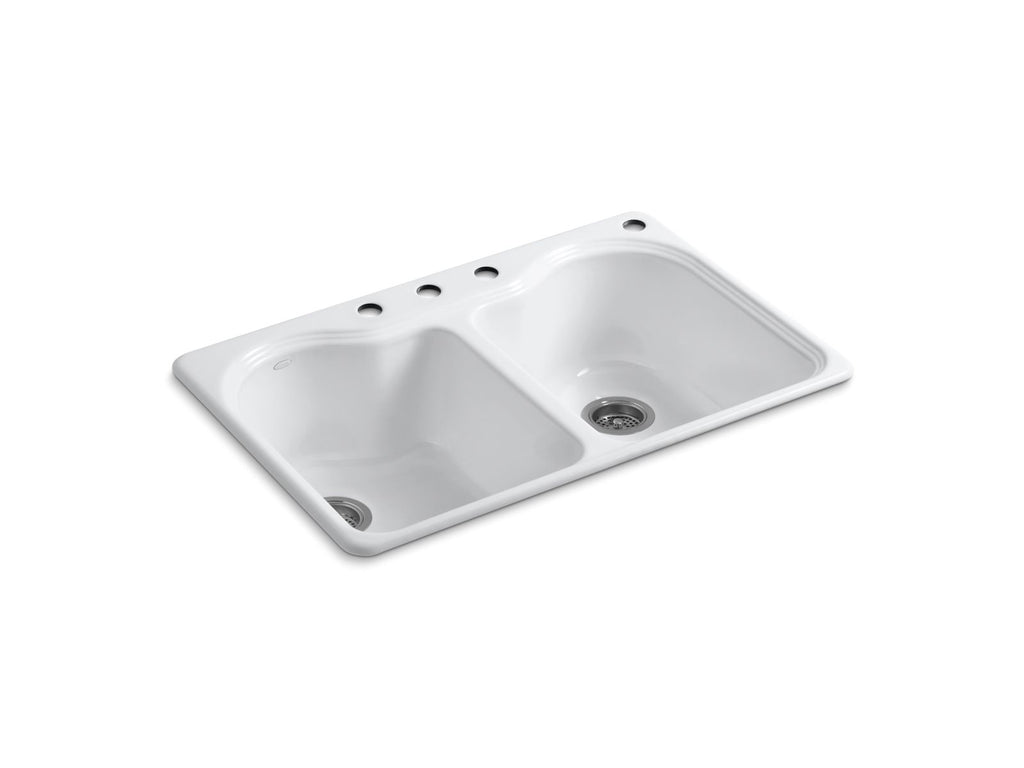 KOHLER K-5818-4-0 Hartland 33" Top-Mount Double-Bowl Kitchen Sink - White