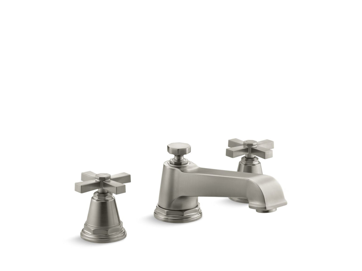 KOHLER K-T13140-3A-BN Pinstripe Pure Deck-Mount Bath Faucet Trim With Cross Handles In Vibrant Brushed Nickel