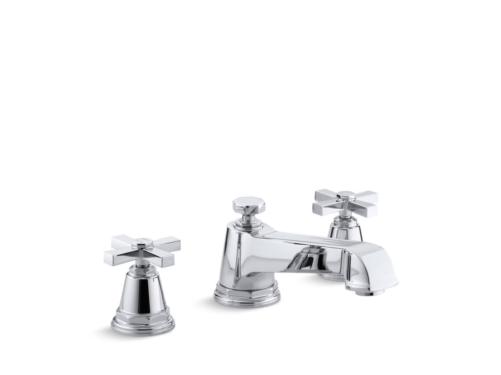 KOHLER K-T13140-3A-BN Pinstripe Pure Deck-Mount Bath Faucet Trim With Cross Handles - Vibrant Brushed Nickel