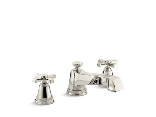 KOHLER K-T13140-3A-SN Pinstripe Pure Deck-Mount Bath Faucet Trim With Cross Handles In Vibrant Polished Nickel