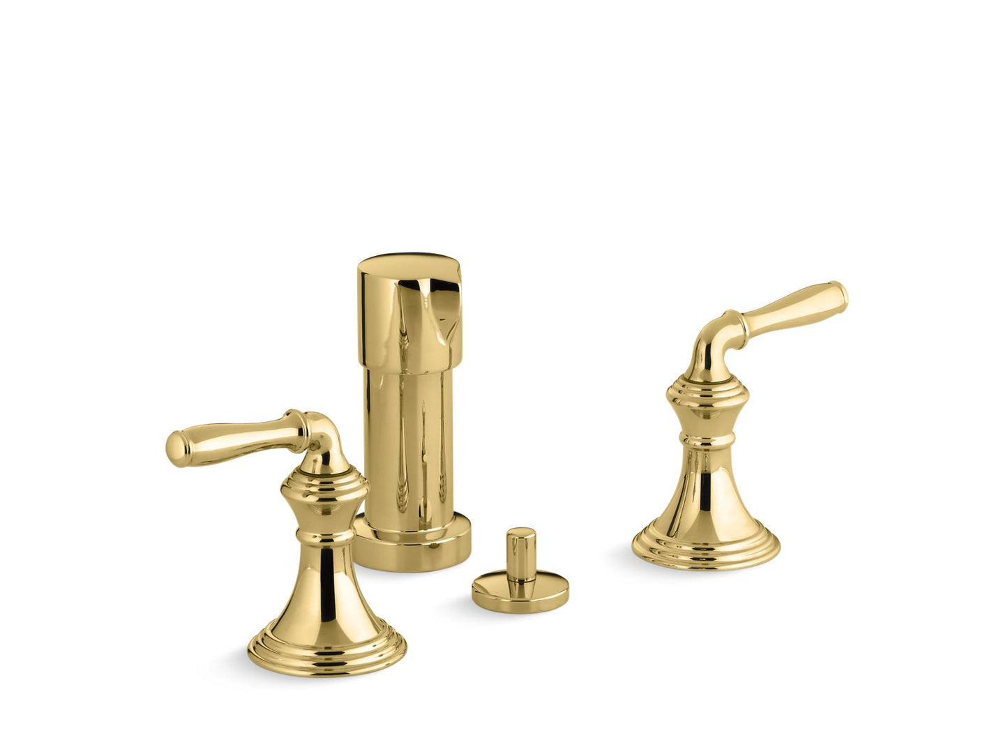 KOHLER K-412-4-PB Devonshire Vertical Spray Bidet Faucet With Lever Handles In Vibrant Polished Brass