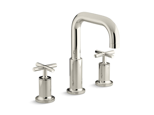 KOHLER K-T14428-3-SN Purist Deck-Mount Bath Faucet Trim With Cross Handles In Vibrant Polished Nickel