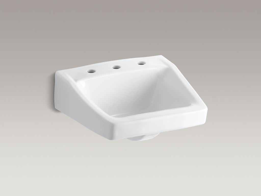 KOHLER K-1724-0 Chesapeake 19-1/4" X 17-1/4" Wall-Mount/Concealed Arm Carrier Bathroom Sink With 8" Widespread Faucet Hole - White