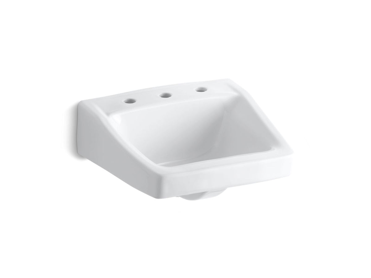 KOHLER K-1724-0 Chesapeake 19-1/4" X 17-1/4" Wall-Mount/Concealed Arm Carrier Bathroom Sink With 8" Widespread Faucet Hole - White