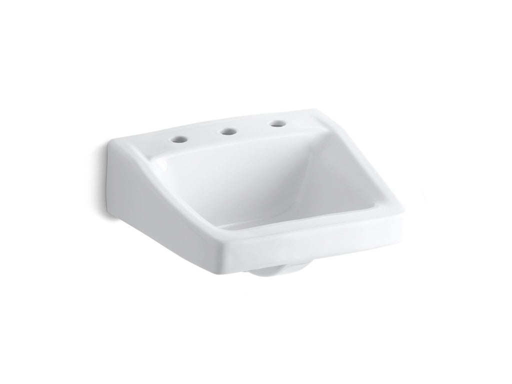 KOHLER K-1724-0 Chesapeake 19-1/4" X 17-1/4" Wall-Mount/Concealed Arm Carrier Bathroom Sink With 8" Widespread Faucet Hole - White