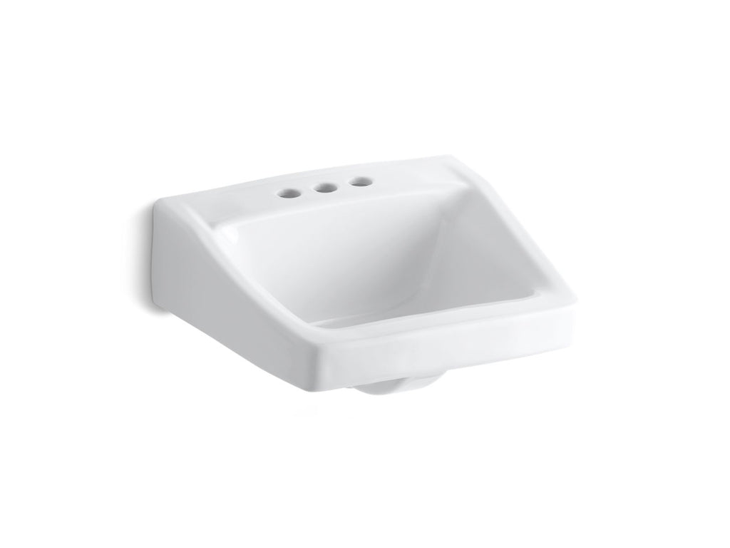 KOHLER K-1728-0 Chesapeake 19-1/4" X 17-1/4" Wall-Mount/Concealed Arm Carrier Arm Bathroom Sink With 4" Centerset Faucet Holes - White