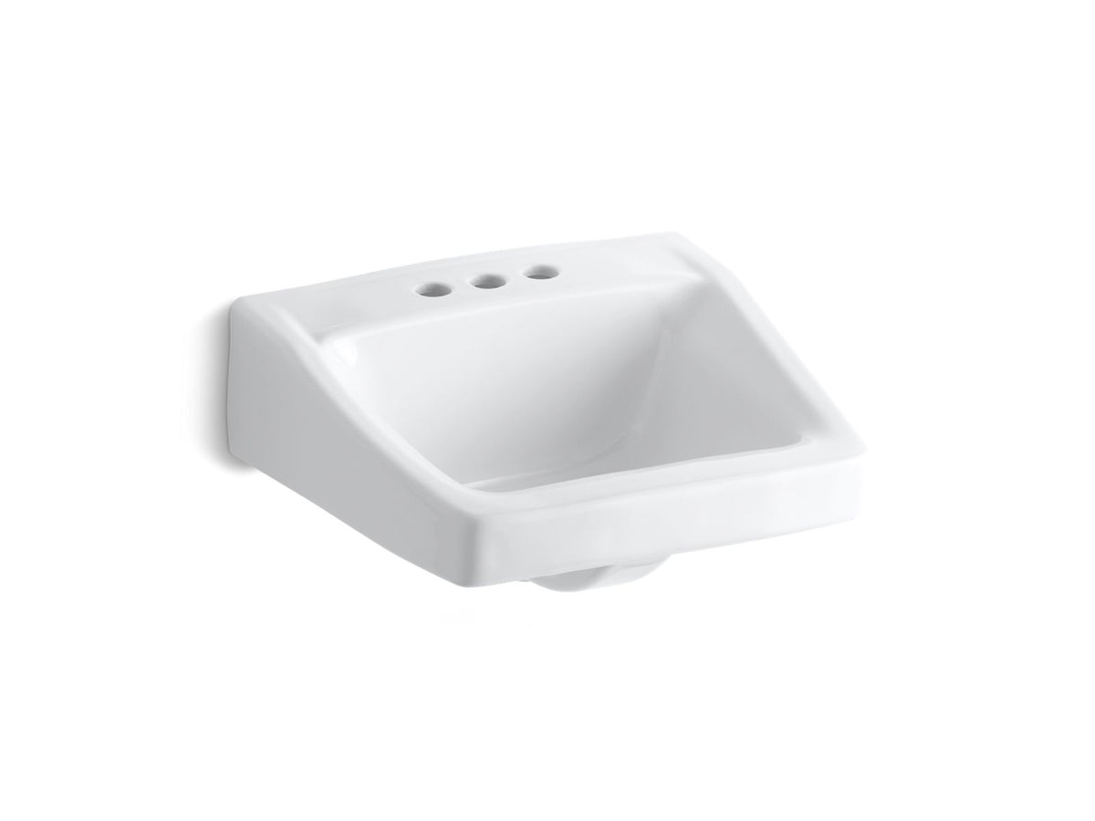 KOHLER K-1728-0 Chesapeake 19-1/4" X 17-1/4" Wall-Mount/Concealed Arm Carrier Arm Bathroom Sink With 4" Centerset Faucet Holes - White
