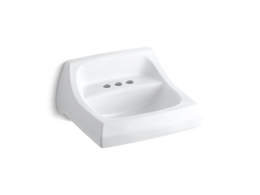 KOHLER K-2005-0 Kingston 21-1/4" X 18-1/8" Wall-Mount/Concealed Arm Carrier Bathroom Sink With 4" Centerset Faucet Holes In White