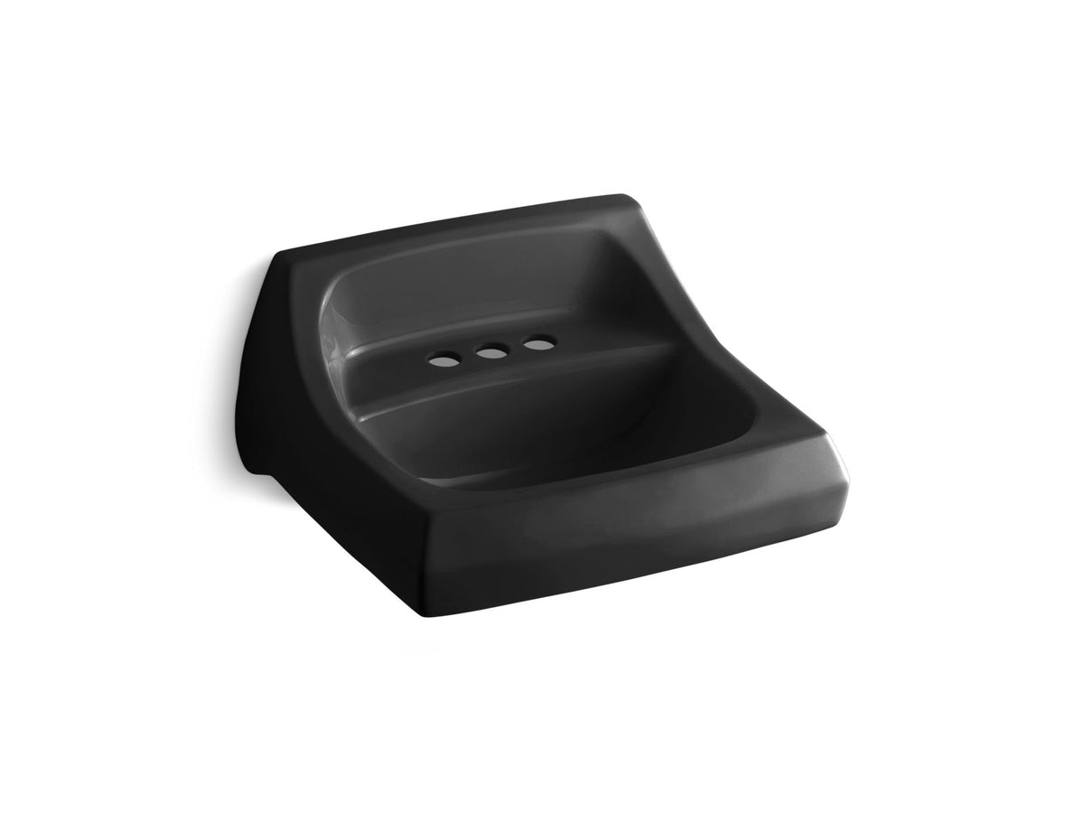 KOHLER K-2005-7 Kingston 21-1/4" X 18-1/8" Wall-Mount/Concealed Arm Carrier Bathroom Sink With 4" Centerset Faucet Holes - Black Black