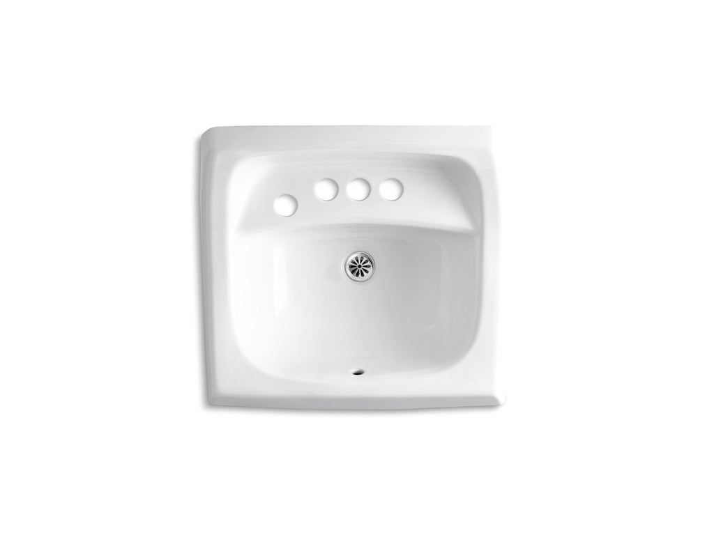 KOHLER K-2005-L-0 Kingston 21-1/4" X 18-1/8" Wall-Mount/Concealed Arm Carrier Bathroom Sink With 4" Centerset Faucet Holes And Left-Hand Soap Dispenser Hole - White
