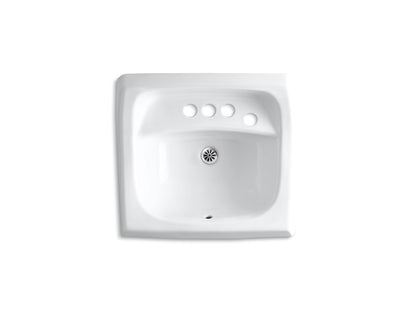 KOHLER K-2005-R-0 Kingston 21-1/4" x 18-1/8" wall-mount/concealed arm carrier bathroom sink with 4" centerset faucet holes and right-hand soap dispenser hole - White