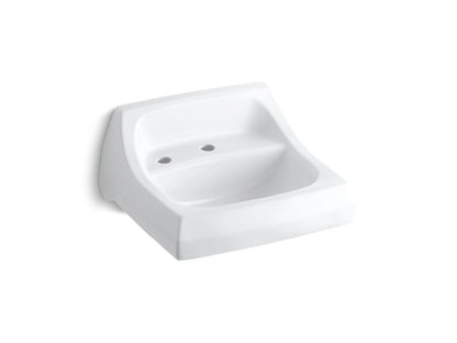 KOHLER K-2007-L-0 Kingston 21-1/4" x 18-1/8" wall-mount/concealed arm carrier bathroom sink with single faucet hole and left-hand soap dispenser hole - White
