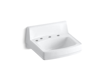 KOHLER K-2030-L-0 Greenwich 20-3/4" x 18-1/4" wall-mount/concealed arm carrier bathroom sink with widespread faucet and left-hand soap dispenser holes - White