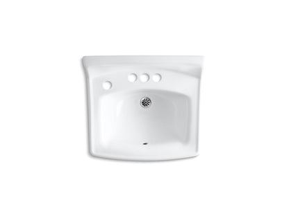 KOHLER K-2032-NL-0 Greenwich 20-3/4" x 18-1/4" wall-mount/concealed arm carrier bathroom sink with 4" centerset faucet holes, no overflow and left-hand soap dispenser hole - White