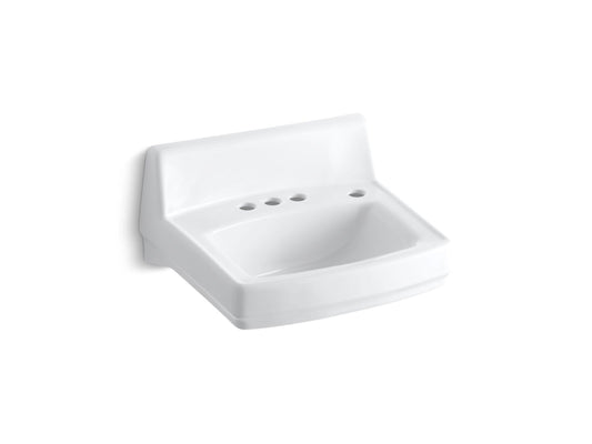 KOHLER K-2032-NR-0 Greenwich 20-3/4" X 18-1/4" Wall-Mount/Concealed Arm Carrier Bathroom Sink With 4" Centerset Faucet Holes, No Overflow And Right-Hand Soap Dispenser Hole In White