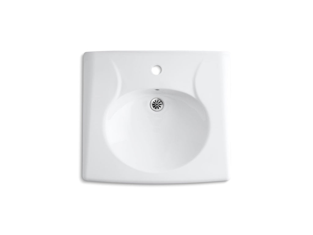 KOHLER K-1997-1-0 Brenham Wall-Mount Or Concealed Carrier Arm Mount Commercial Bathroom Sink With Single Faucet Hole - White