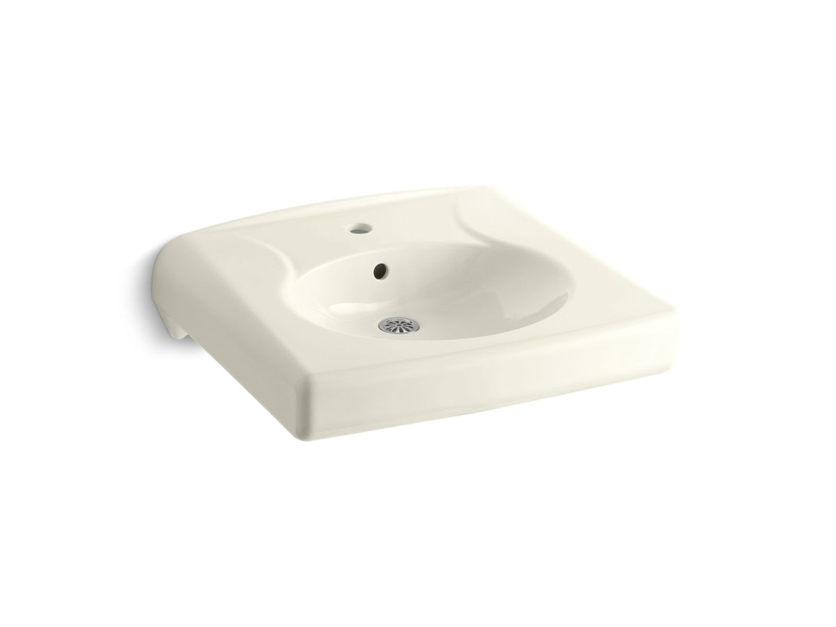 KOHLER K-1997-1-96 Brenham Wall-Mount Or Concealed Carrier Arm Mount Commercial Bathroom Sink With Single Faucet Hole - Biscuit