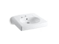 KOHLER K-1997-1L-0 Brenham Wall-Mount Or Concealed Carrier Arm Mount Commercial Bathroom Sink With Single Faucet Hole And Left-Hand Soap Dispenser Hole - White