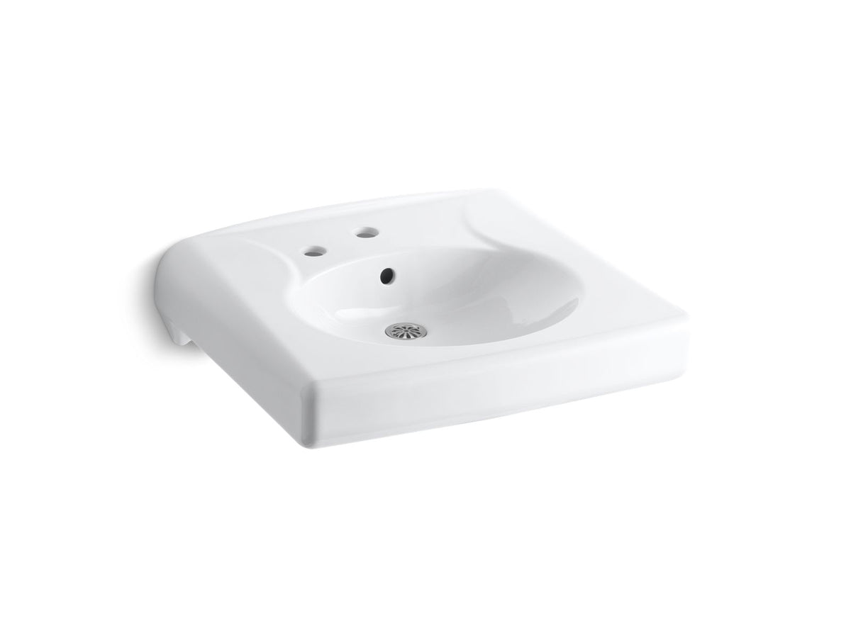 KOHLER K-1997-1L-0 Brenham Wall-Mount Or Concealed Carrier Arm Mount Commercial Bathroom Sink With Single Faucet Hole And Left-Hand Soap Dispenser Hole - White